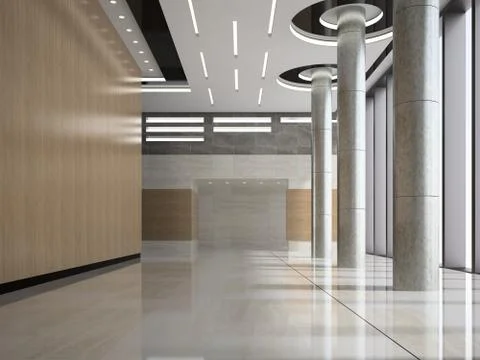 Interior of a lobby hotel reception 3D illustration Stock Illustration