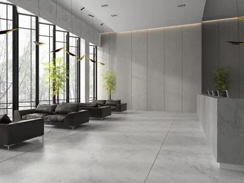 Interior of a lobby hotel reception 3D illustration Stock Illustration