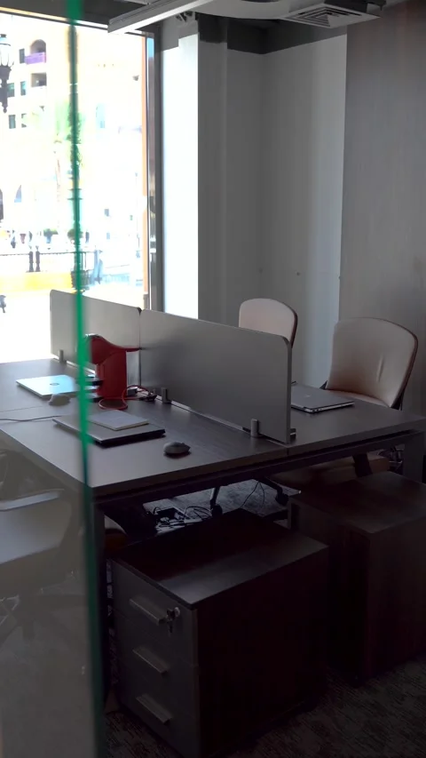 Interior lobby view of a modern corporate real estate office Stock-Footage 336753530