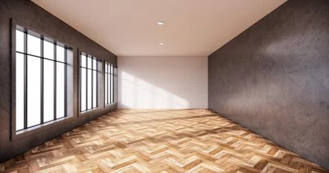 The interior Loft style with concrete wall design on wooden floor.3D renderin Stock Illustration