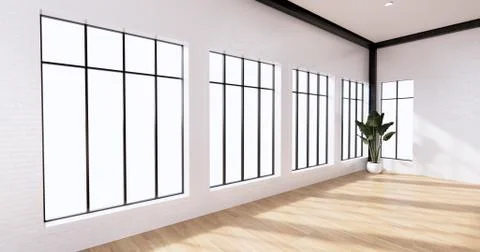 The interior Loft style with white brick wall design on wooden floor.3D rende Stock Illustration