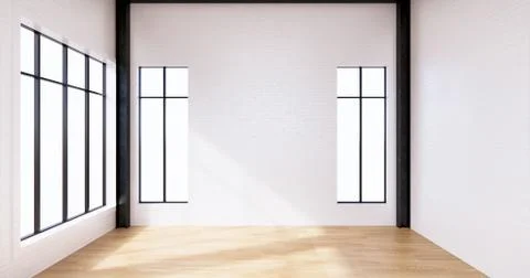 The interior Loft style with white brick wall design on wooden floor.3D rende Stock Illustration