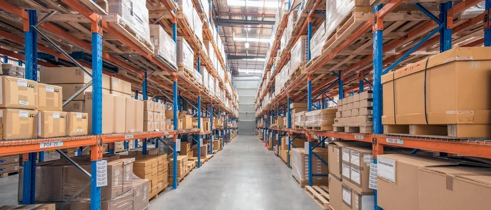 Interior of Logistics warehouse Stock Photos