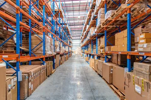 Interior of Logistics warehouse Stock Photos