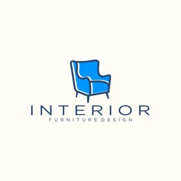 Interior logo design with line style blue sofa Illustrazione stock