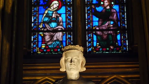Interior of the lower chapel, Sainte Chapelle, Paris France Stock Footage 240842224