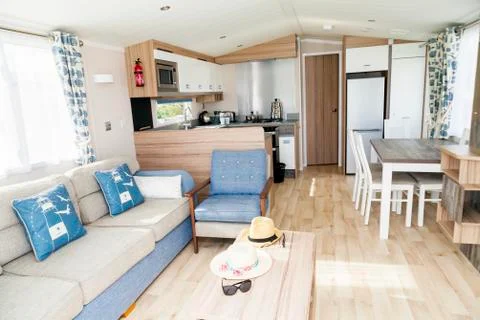 Interior of luxury six berth static caravan. Stock Photos