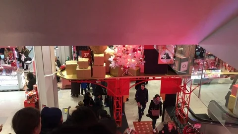 Interior of Macys (NYSE: M) Herald Square in Manhattan decorated for Christmas. Stock Footage 91218455