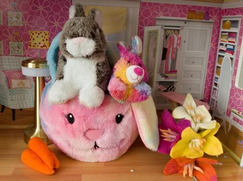 Interior magic with one soft bunny and a smile Stock Photos