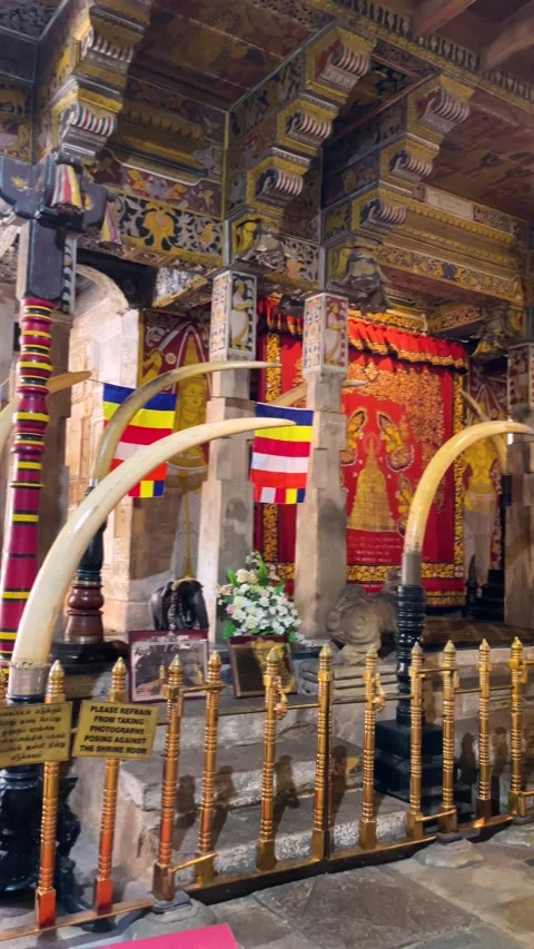 Interior of the Main Building of the Temple of the Sacred Tooth Relic Sri Lanka. Video stock 278369455
