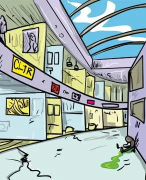 Interior of mall after zombie attack Stock Illustration