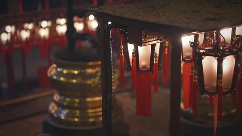 Interior of Man Mo Temple in Hong Kong with incense offerings Stock Footage 72332282