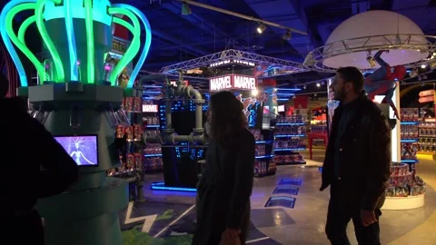 Interior of Marvel toys department in Hamleys store. Marvel Comics Group is a 库存影片 88560516