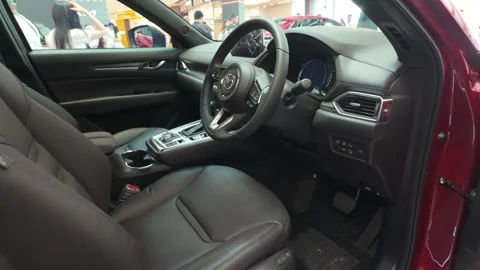 Interior of the MAZDA CX-8 was presented at the Motor Show Stock Footage 289108853