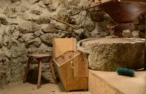 Interior of a medieval watermill Stock Photos