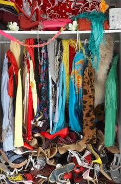 Interior of Messy Closet 스톡 사진