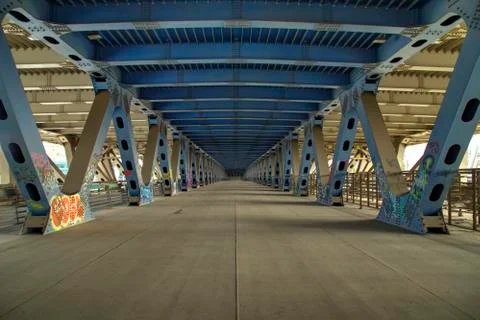 Interior of metal bridge, inside view Stock Photos