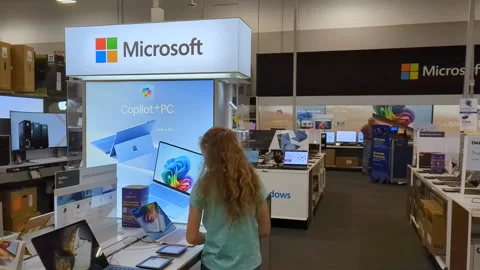 Interior of Microsoft Store With Customers. Customers Browsing, Trying and .. Video stock 316849422