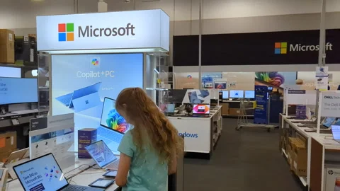 Interior of Microsoft Store With Customers. Customers Browsing, Trying and .. Video stock 316849488