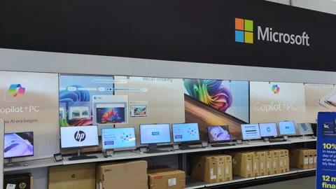 Interior of Microsoft Store With Customers. Customers Browsing, Trying and .. Video stock 316849494