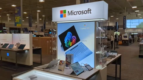 Interior of Microsoft Store With Customers. Customers Browsing, Trying and .. Video stock 316850861
