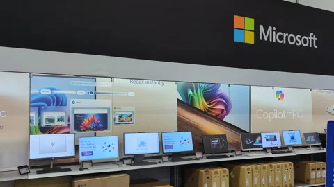 Interior of Microsoft Store With Customers. Customers Browsing, Trying and .. Video stock 321832969