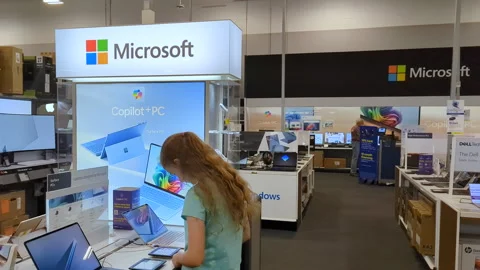 Interior of Microsoft Store With Customers. Customers Browsing, Trying and .. Video stock 321833067