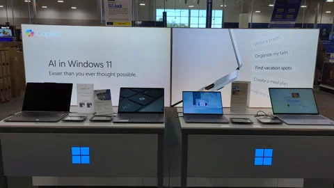 Interior of Microsoft Store With Customers. Customers Browsing, Trying and .. Video stock 336663406