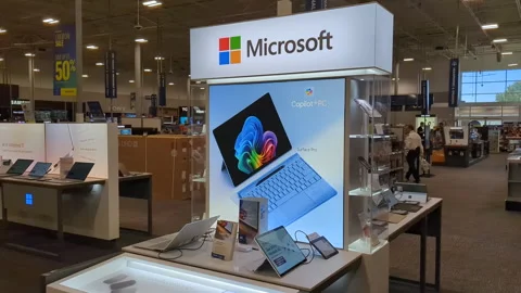 Interior of Microsoft Store With Customers. Customers Browsing, Trying and .. Video stock 336666075