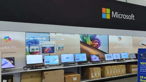 Interior of Microsoft Store With Customers. Customers Browsing, Trying and .. Video stock 336666438