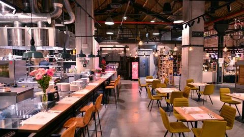 Interior of Minute Steak Corner restaurant. Stock Photos