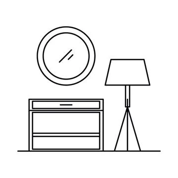 Interior with mirror in outline style Stock Illustration