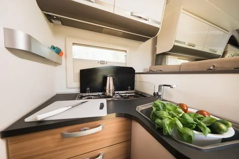 The interior of a mobile home. Salon inside the motorhome Stock Photos