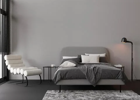 Interior mock up, loft style. Empty wall in modern bedroom. Copy space for your Stock Illustration