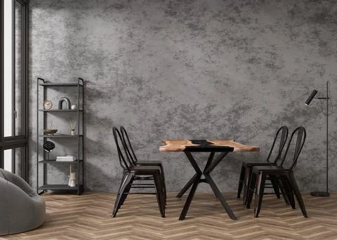 Interior mock up, loft style. Empty concrete wall in modern living room. Copy Stock Illustration