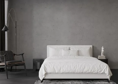Interior mock up, loft style. Empty concrete wall in modern bedroom. Copy space Stock Illustration