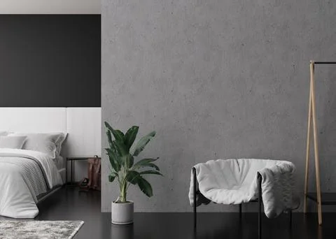 Interior mock up, loft style. Empty concrete wall in modern bedroom. Copy space Stock Illustration