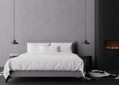 Interior mock up, loft style. Empty concrete wall in modern bedroom. Copy space Stock Illustration