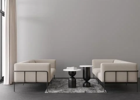 Interior mock up, loft style. Empty wall in modern living room. Copy space for Ilustração Stock