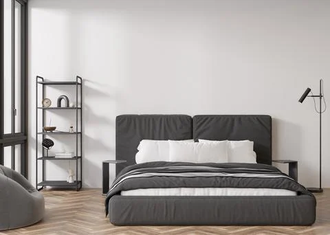 Interior mock up, loft style. Empty wall in modern bedroom. Copy space for your Ilustração Stock