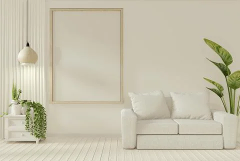 Interior mock up poster with sofa and decoration plants in living room with w Stock Illustration