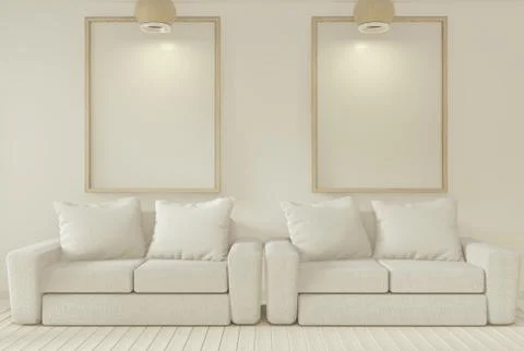 Interior mock up poster with sofa and decoration plants in living room with w Stock Illustration