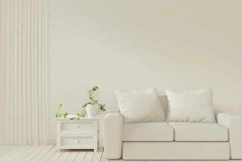 Interior mock up poster with sofa and decoration plants in living room with w Stock Illustration