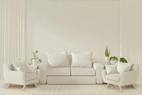 Interior mock up poster with sofa and decoration plants in living room with w Stock Illustration