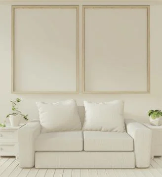 Interior mock up poster with sofa and decoration plants in living room with w Stock Illustration