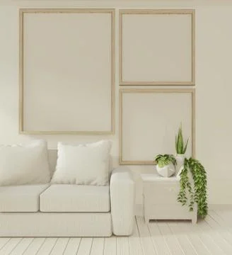 Interior mock up poster with sofa and decoration plants in living room with w Stock Illustration
