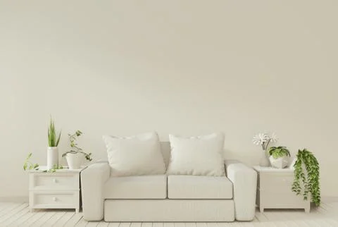 Interior mock up poster with sofa and decoration plants in living room with w Stock Illustration