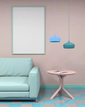 Interior mockup framed poster 3d rendering Stock Illustration