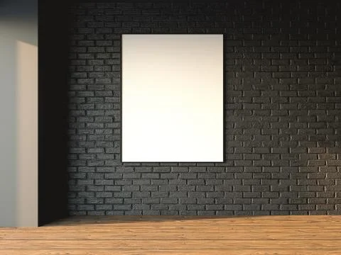 Interior mockup framed poster 3d rendering Stock Illustration