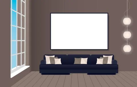 Interior mockup in loft style with sofa and empty frame. Hipster design conce Stock Illustration